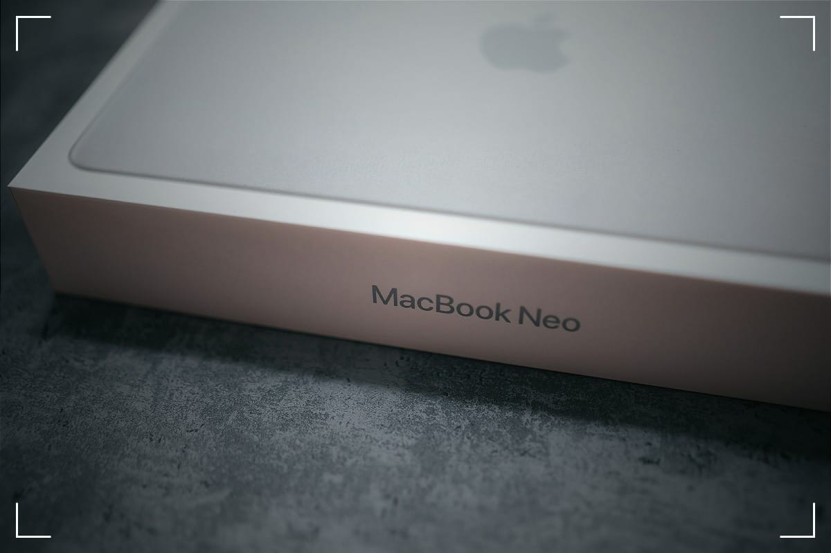 The box of the new Apple laptop, the MacBook Neo.