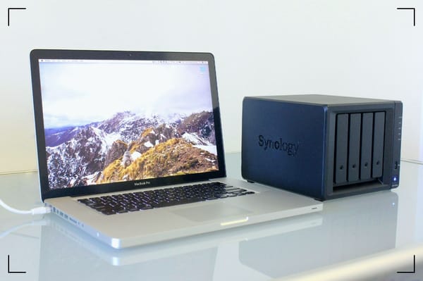 A laptop and an external disk for backups.