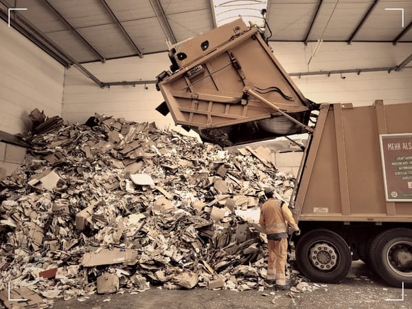 A truck emptying trash on a landfill.